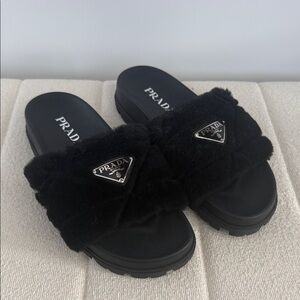 Prada Shearling Women's Black Fur Slippers